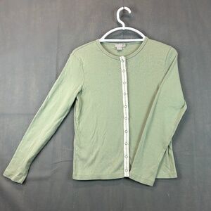 J.CREW Women's Small Cardigan Sweater Mint Green White Trim VNTGE 100% polyester